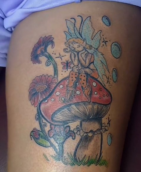 Color mushroom tattoo by Skin Deep Tattoos